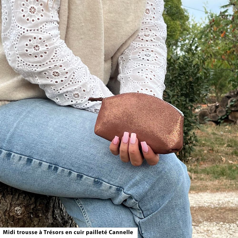 Petite maroquinerie - Midi Trousse à Trésors en cuir pailleté - LA CARTABLIÈRE