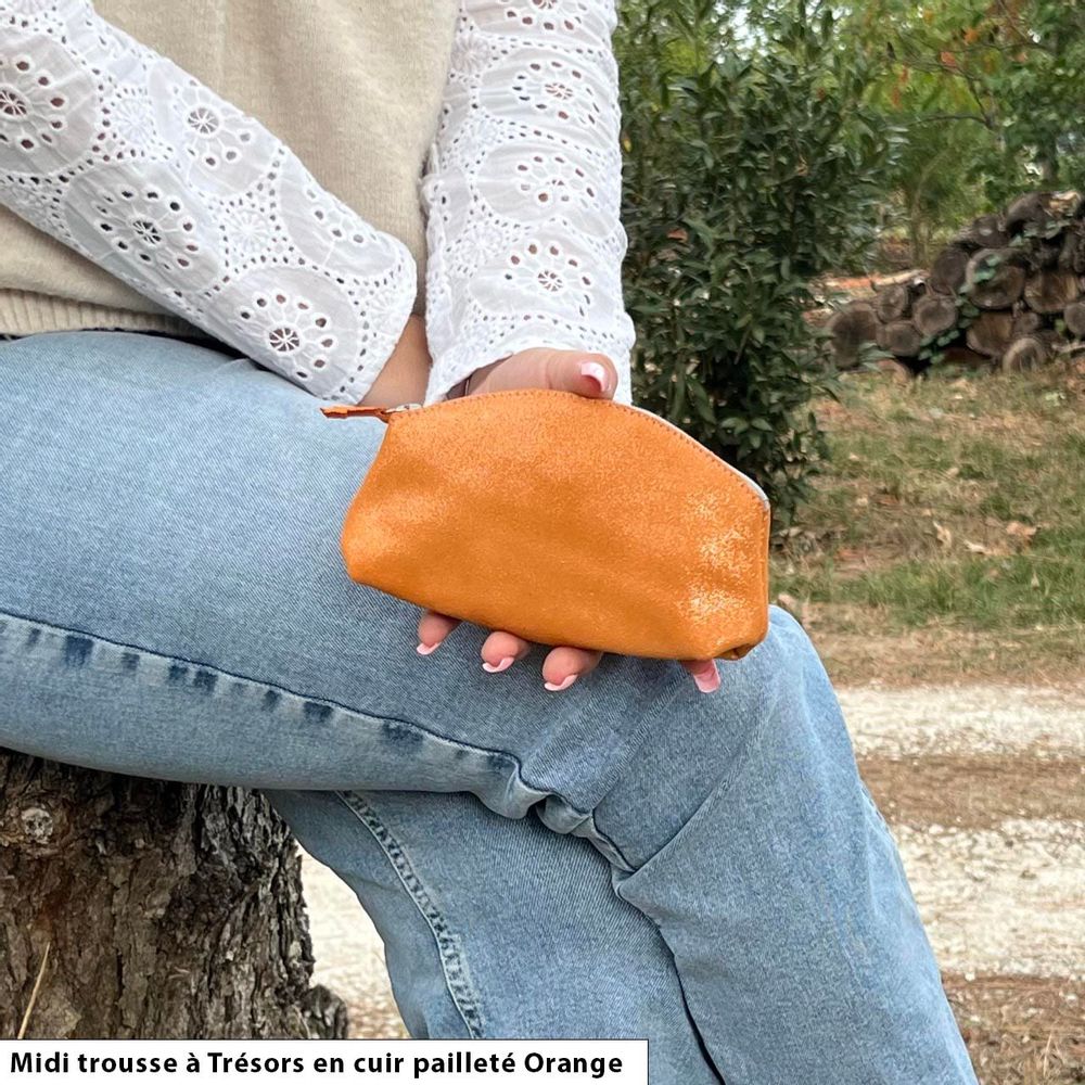 Petite maroquinerie - Midi Trousse à Trésors en cuir pailleté - LA CARTABLIÈRE