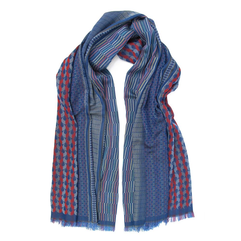 Throw blankets - Cotton silk maxi scarf - Macro Micro - multicolor electric blue - SOPHIE GUYOT SILKS