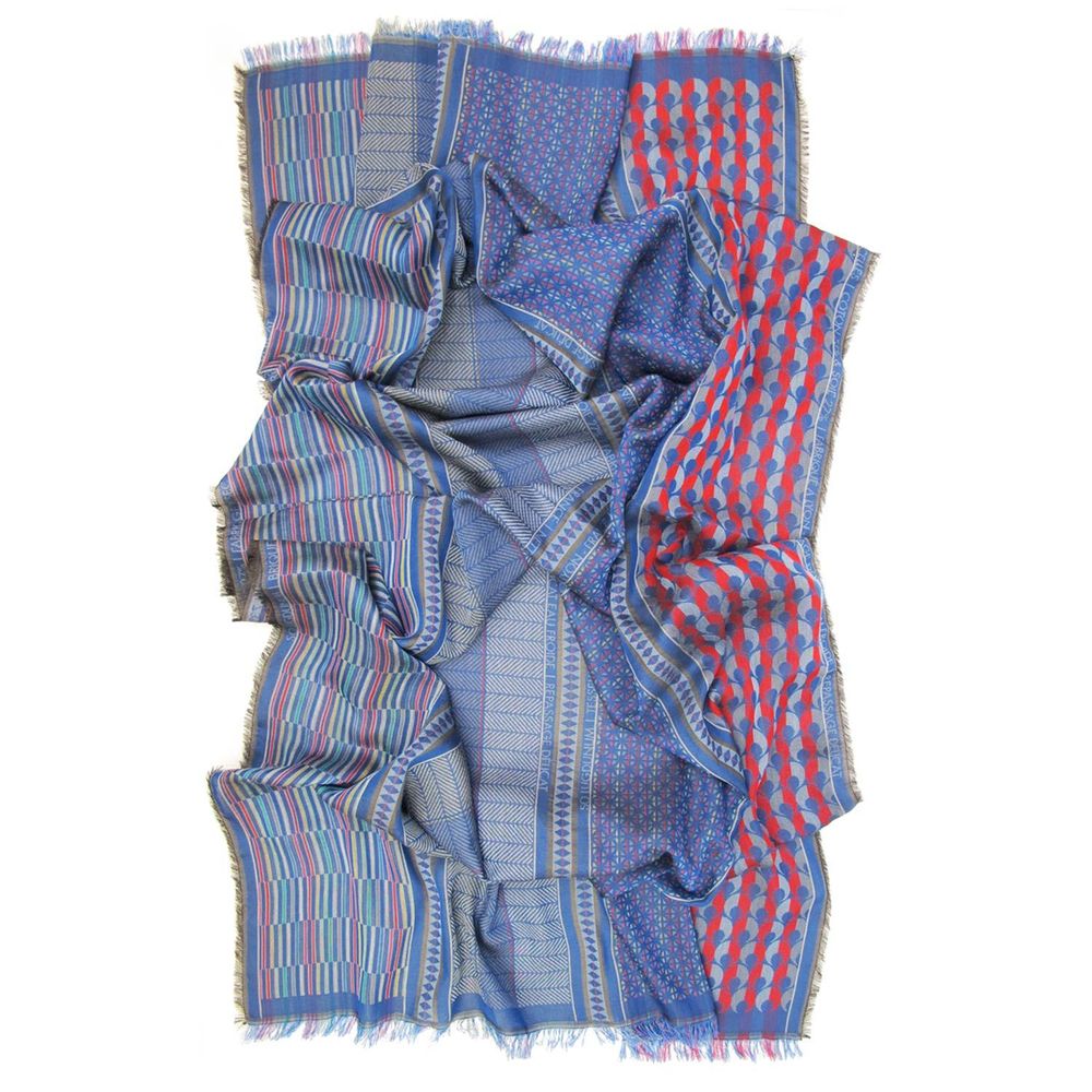 Throw blankets - Cotton silk maxi scarf - Macro Micro - multicolor electric blue - SOPHIE GUYOT SILKS