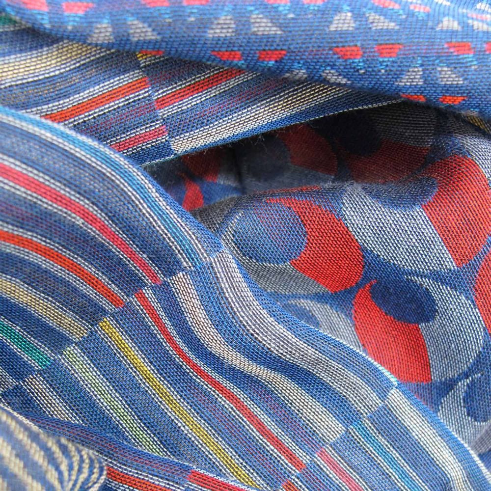 Throw blankets - Cotton silk maxi scarf - Macro Micro - multicolor electric blue - SOPHIE GUYOT SILKS