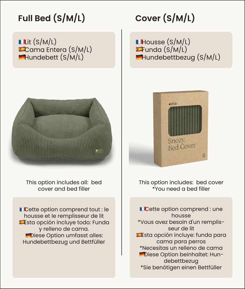 Accessoires animaux - Lit pour chien en velours côtelé vert, Snozy - CAFIDE PETS S.L.