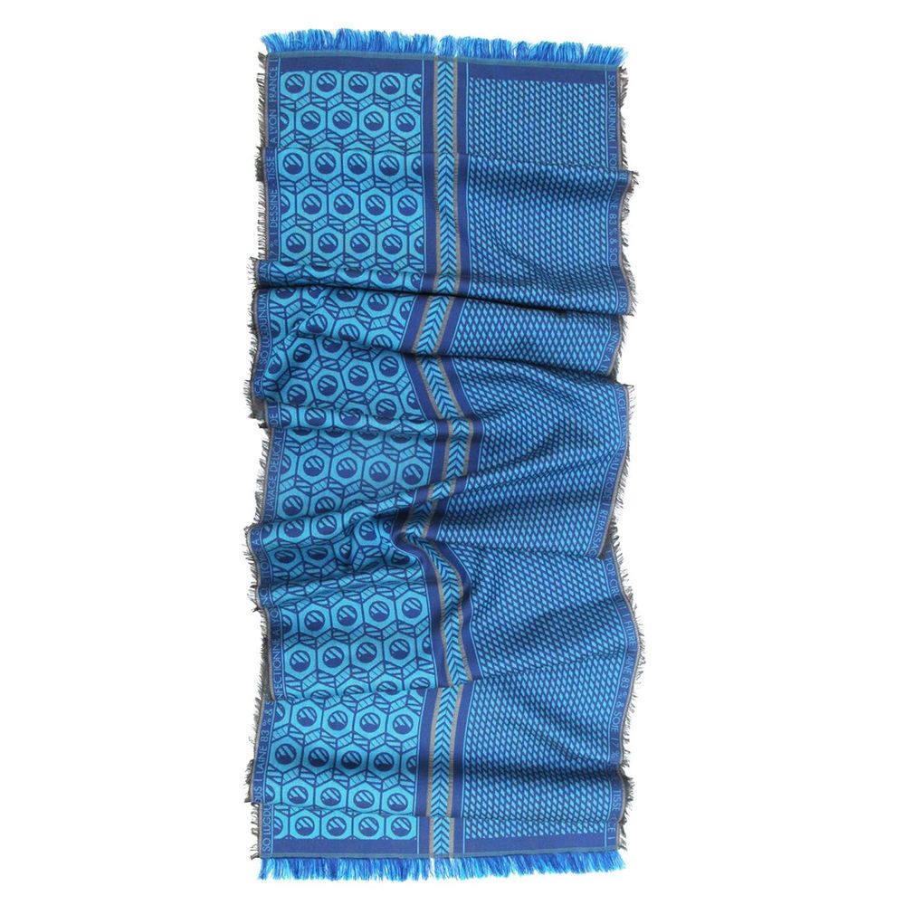 Travel accessories - Silk wool midi scarf - grid nuts - hawai ink blue - SOPHIE GUYOT SILKS
