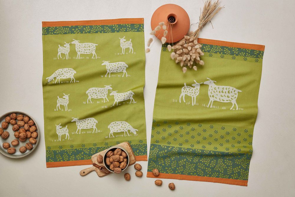 Kitchen linens - Cotton jacquard printed tea towel, PÂTURAGES - COUCKE