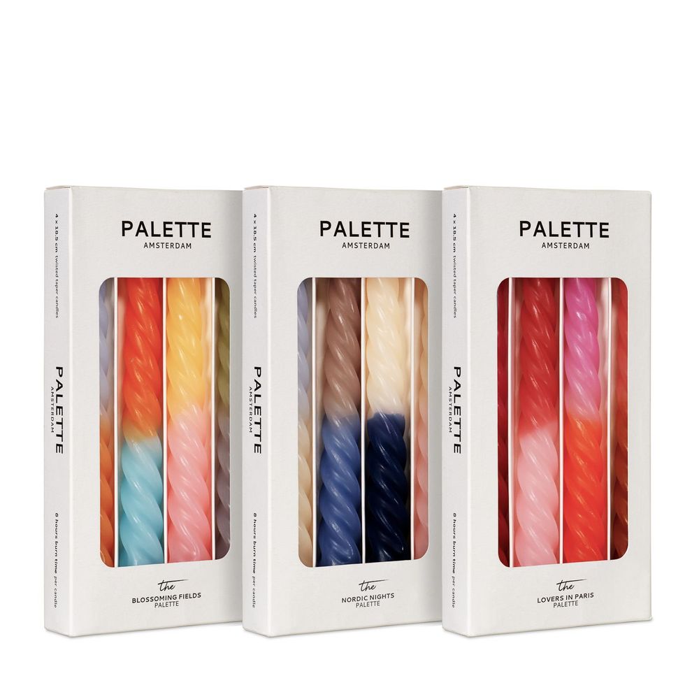 Christmas table settings - Twist Candles "Blossoming Fields", set of 4 - PALETTE AMSTERDAM