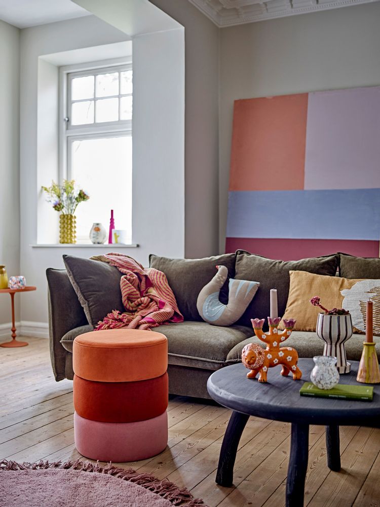Bancs - Bilbao Pouf, Orange, Polyester - BLOOMINGVILLE A/S