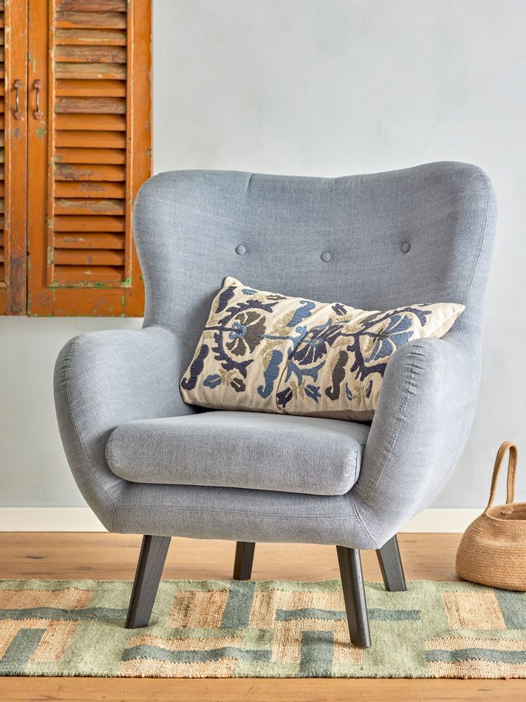 Lounge chairs - Beau Lounge Chair, Blue, Cotton - CREATIVE COLLECTION