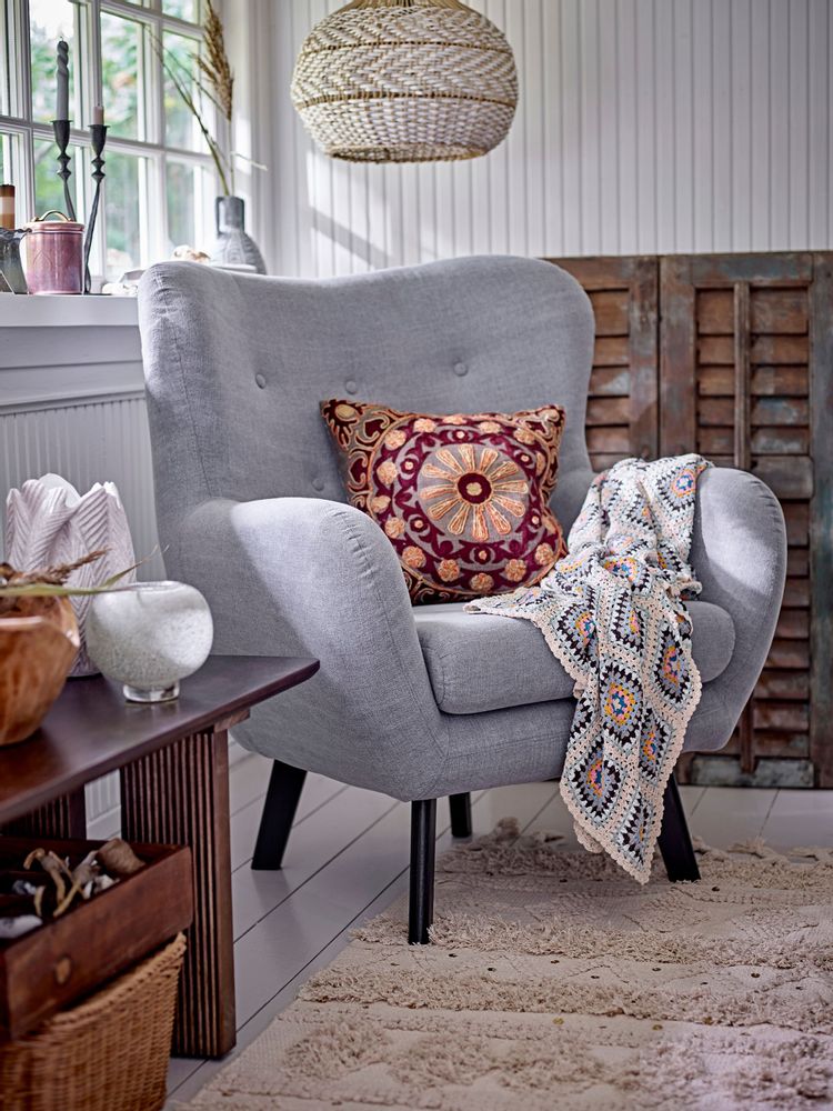 Lounge chairs - Beau Lounge Chair, Blue, Cotton - CREATIVE COLLECTION