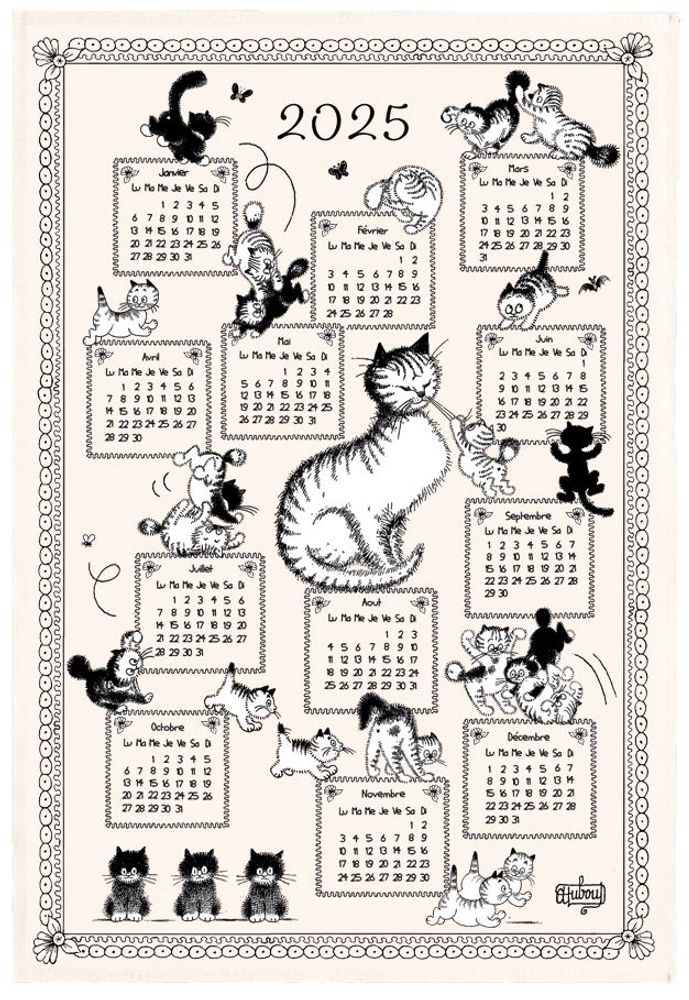 Torchons - Torchon Dubout Calendrier chatons 2025 Ecru 48 x 72 - MAISON VIVARAISE - SDE VIVARAISE WINKLER