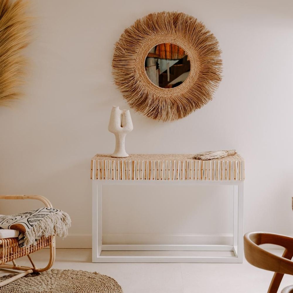 Console table - BAZIL - Teak branch console with bleached iron legs - HYDILE