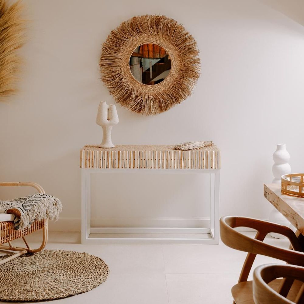Console table - BAZIL - Teak branch console with bleached iron legs - HYDILE