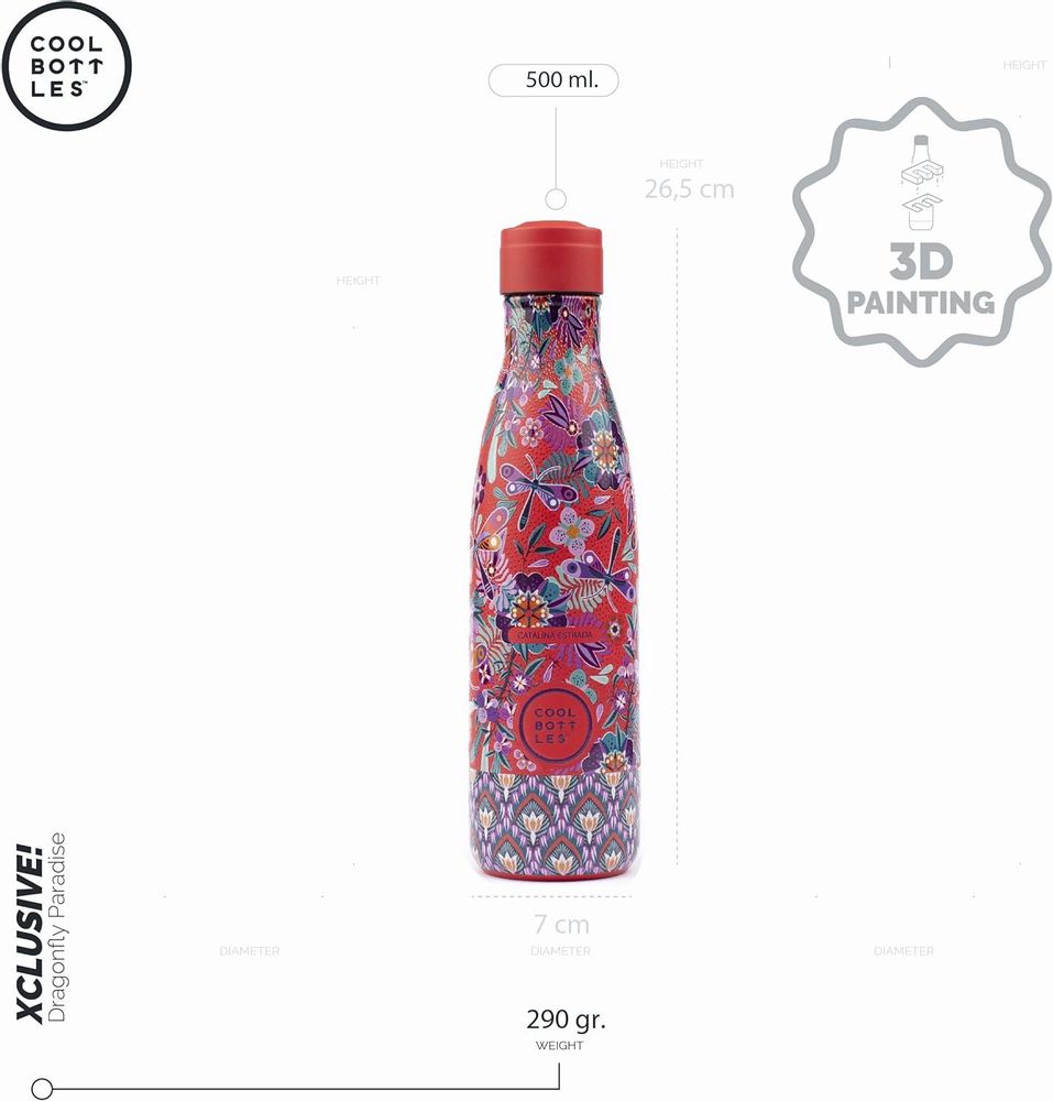 Accessoires de voyage - The Bottle - Dragonfly Paradise 500ml by Catalina Estrada - COOL BOTTLES
