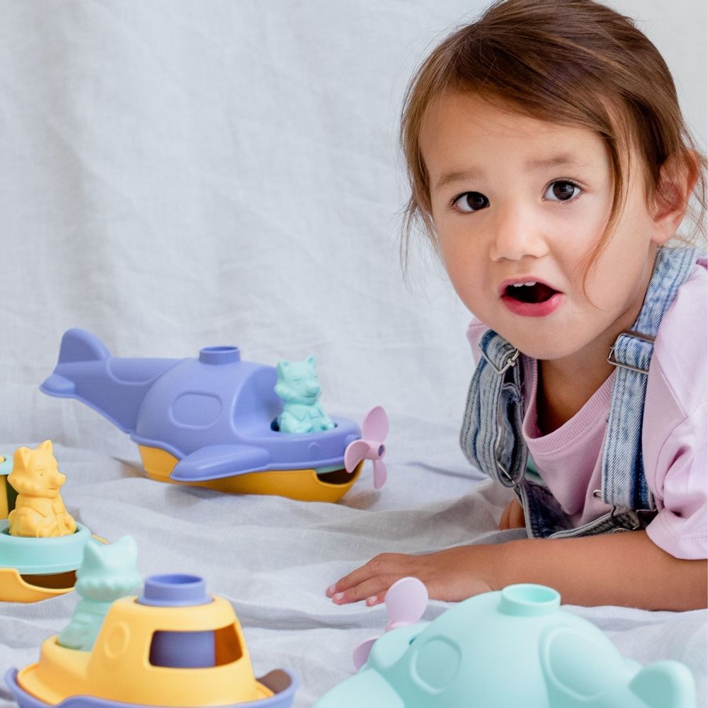 Accessoires pour bain enfants  - Mes premiers véhicules d'exploration 2-en-1 - Made in France 100% plastique recyclé et recyclables. - LE JOUET SIMPLE.