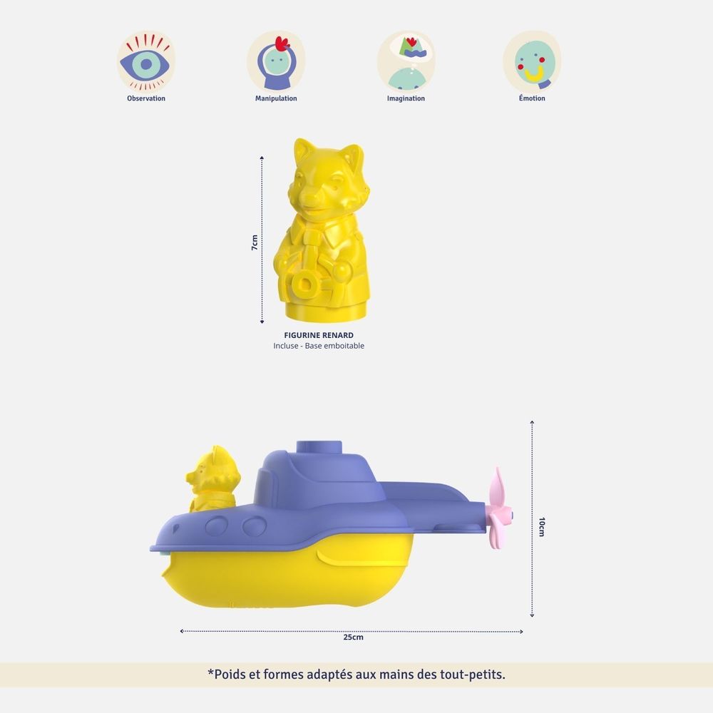 Accessoires pour bain enfants  - Mes premiers véhicules d'exploration 2-en-1 - Made in France 100% plastique recyclé et recyclables. - LE JOUET SIMPLE.