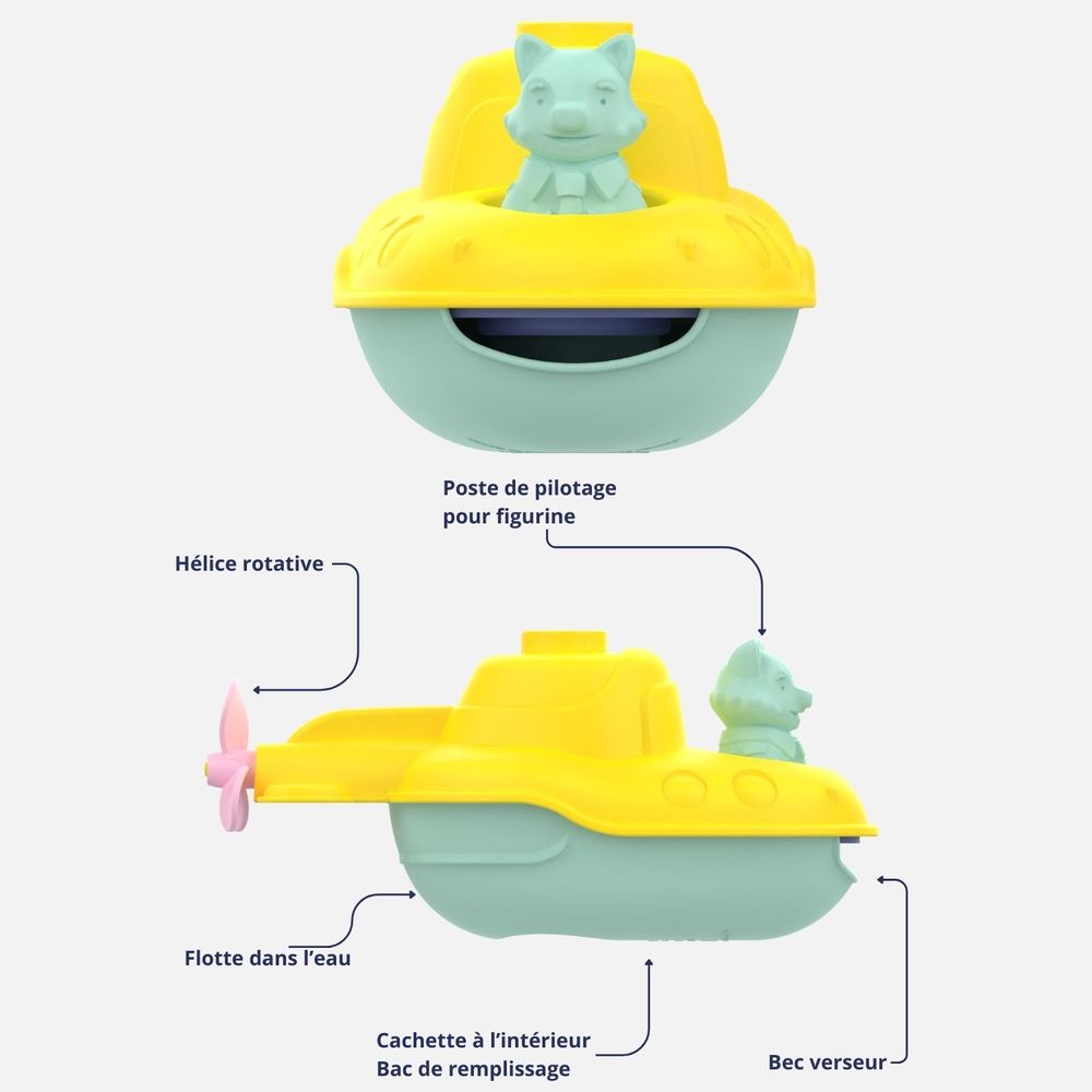 Accessoires pour bain enfants  - Mes premiers véhicules d'exploration 2-en-1 - Made in France 100% plastique recyclé et recyclables. - LE JOUET SIMPLE.