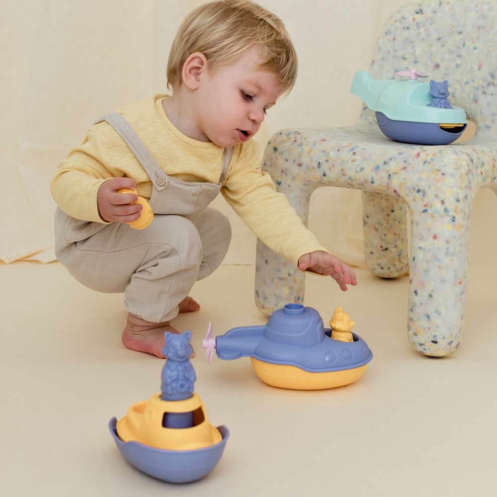 Accessoires pour bain enfants  - Mes premiers véhicules d'exploration 2-en-1 - Made in France 100% plastique recyclé et recyclables. - LE JOUET SIMPLE.