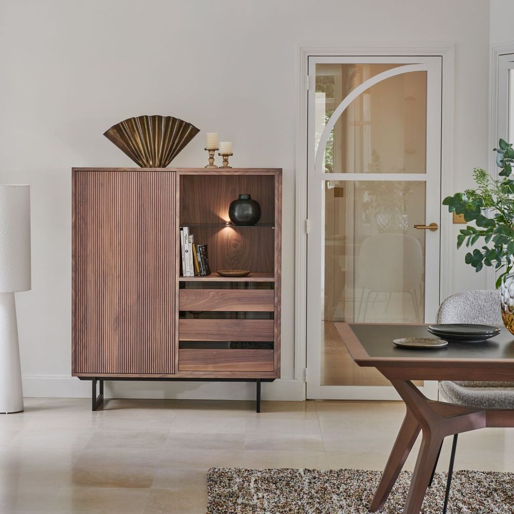 Wardrobe - Walnut living room cabinet: 1 door, 3 drawers and 1 glass shelf - MON PETIT MEUBLE FRANÇAIS