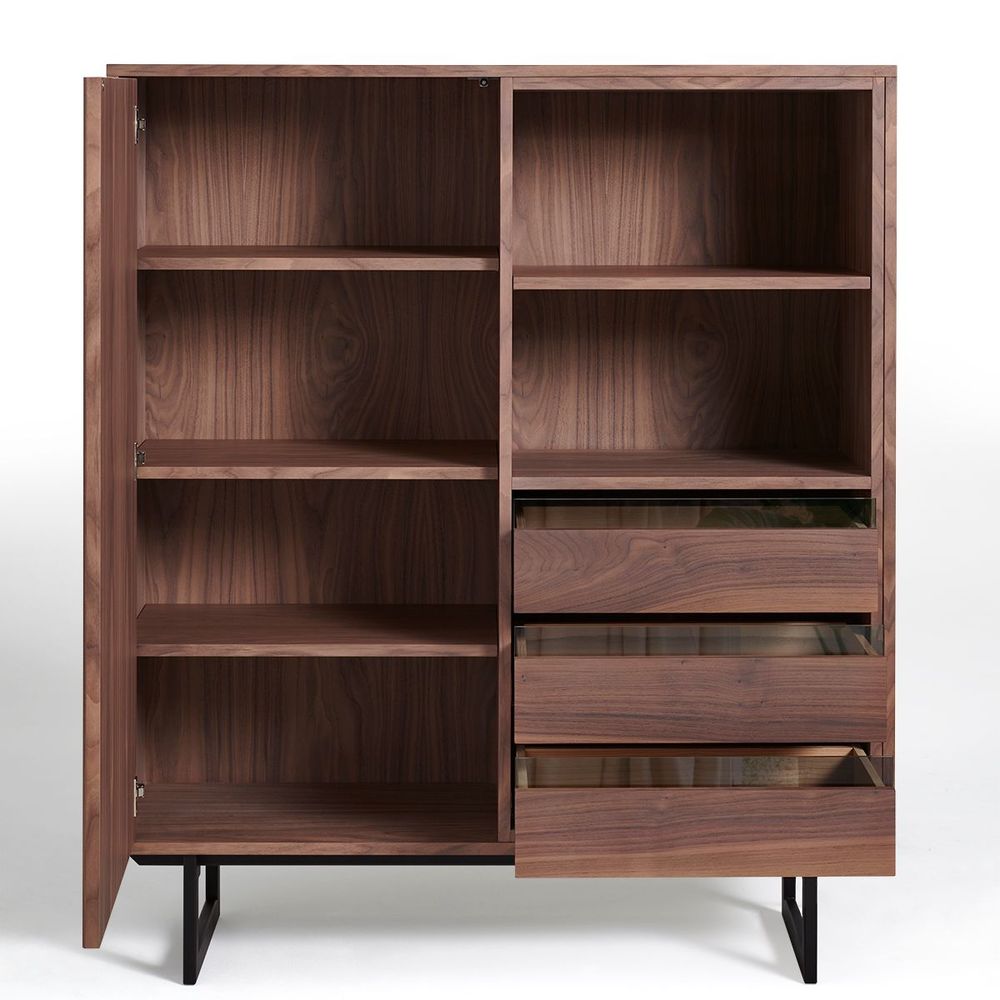 Wardrobe - Walnut living room cabinet: 1 door, 3 drawers and 1 glass shelf - MON PETIT MEUBLE FRANÇAIS