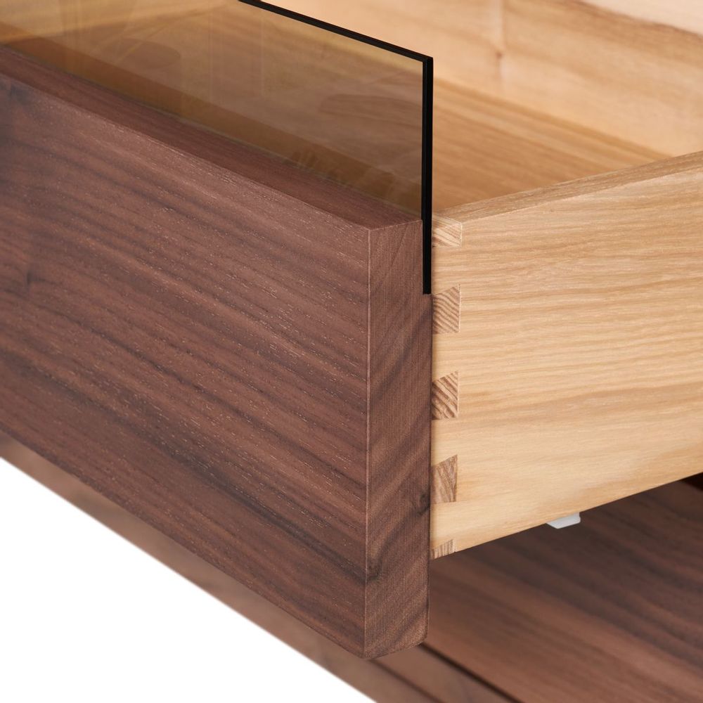 Wardrobe - Walnut living room cabinet: 1 door, 3 drawers and 1 glass shelf - MON PETIT MEUBLE FRANÇAIS
