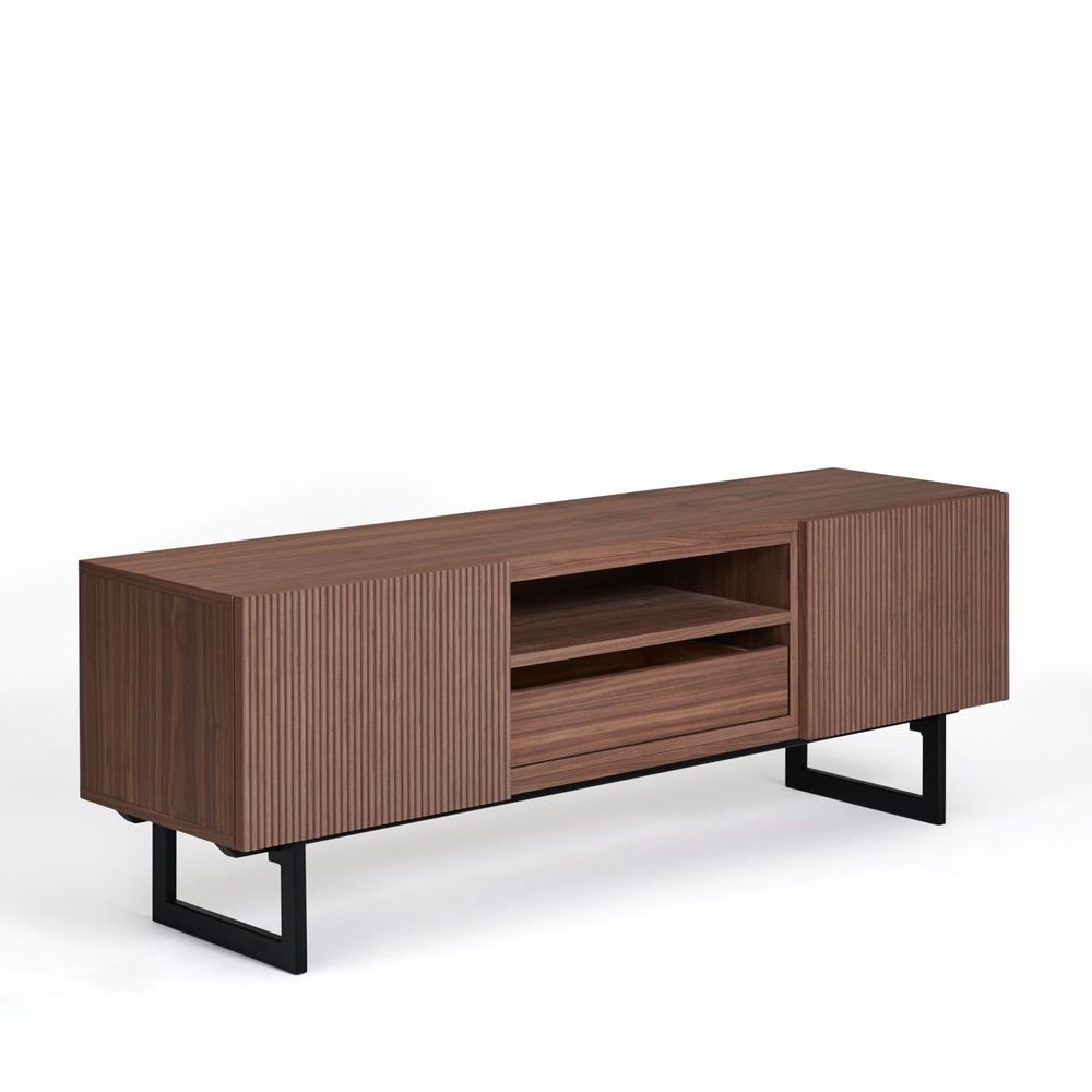 TV stands - Walnut 2-door TV stand, metal base - 158 cm - MON PETIT MEUBLE FRANÇAIS