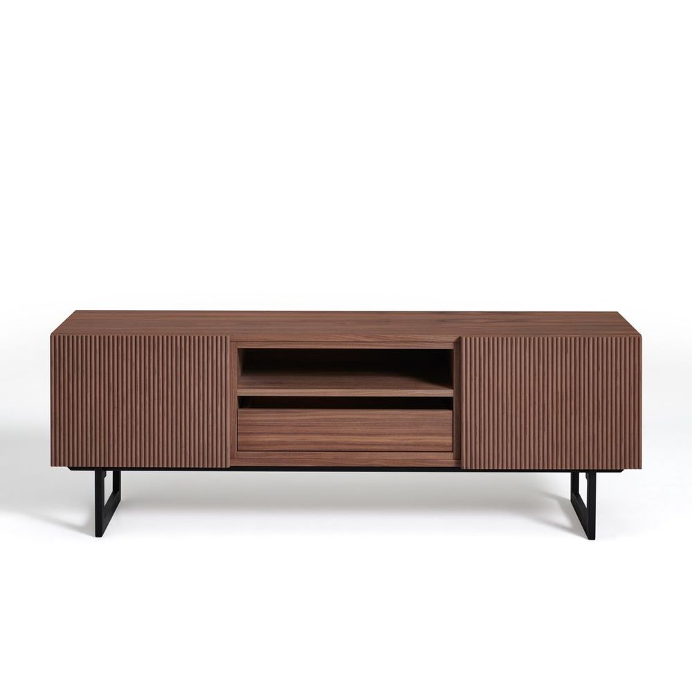TV stands - Walnut 2-door TV stand, metal base - 158 cm - MON PETIT MEUBLE FRANÇAIS