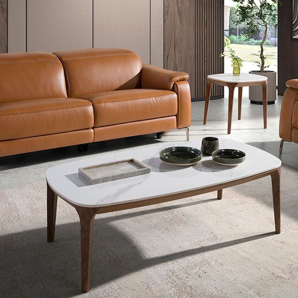 Dining Tables - Oval porcelain marble and walnut oval table - ANGEL CERDÁ