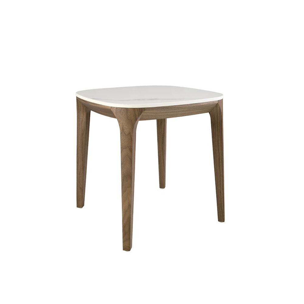 Coffee tables - Porcelain marble and walnut square corner table - ANGEL CERDÁ