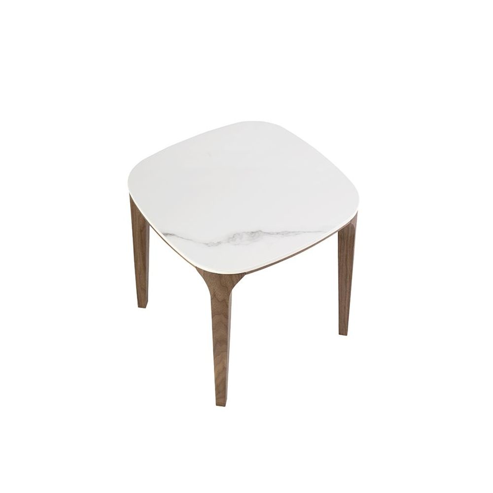 Coffee tables - Porcelain marble and walnut square corner table - ANGEL CERDÁ