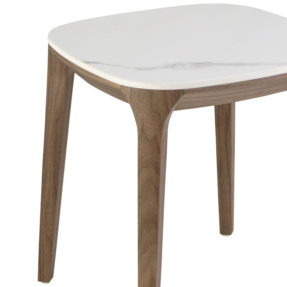 Coffee tables - Porcelain marble and walnut square corner table - ANGEL CERDÁ