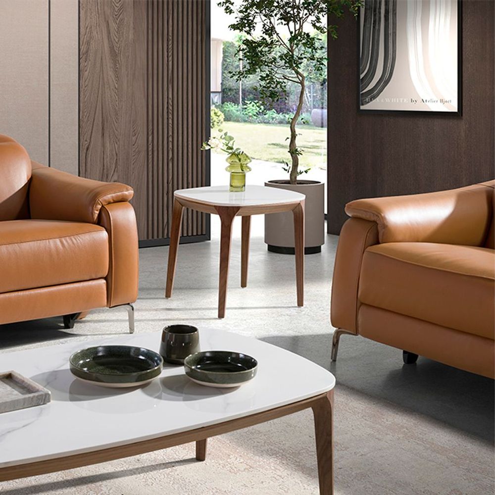 Coffee tables - Porcelain marble and walnut square corner table - ANGEL CERDÁ