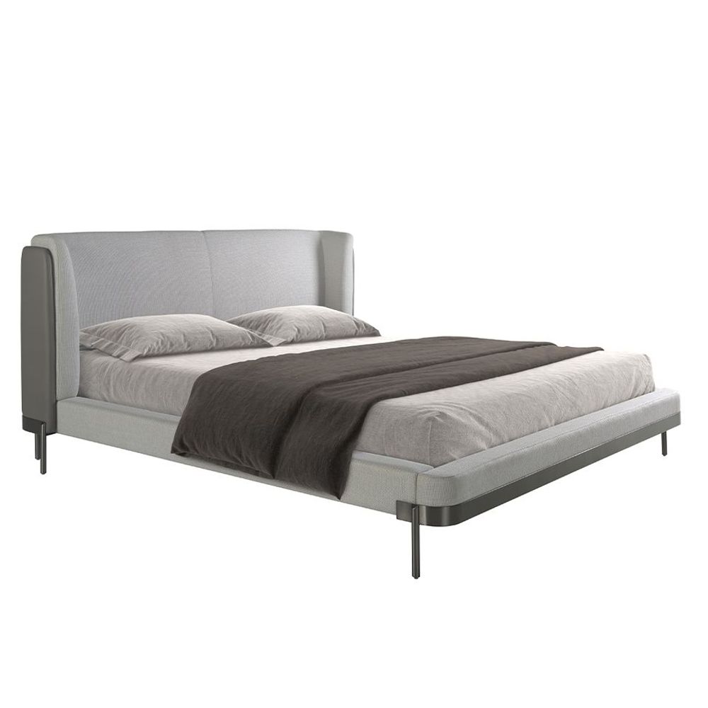 Lits - Lit en tissu gris clair et croûte de cuir gris foncé - ANGEL CERDÁ