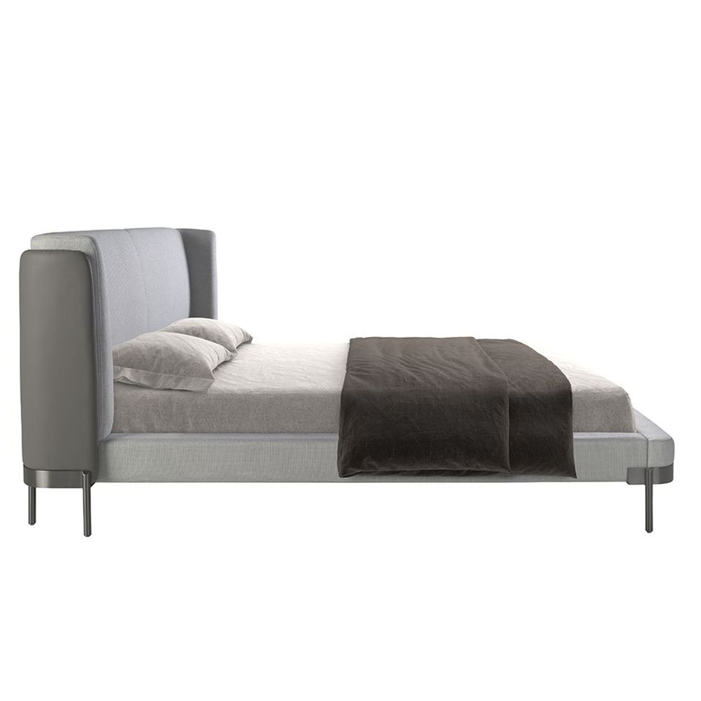 Lits - Lit en tissu gris clair et croûte de cuir gris foncé - ANGEL CERDÁ