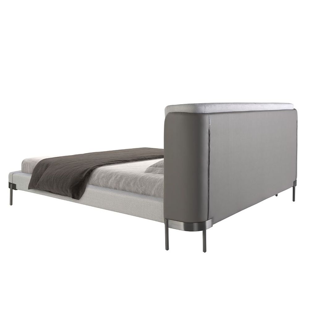 Lits - Lit en tissu gris clair et croûte de cuir gris foncé - ANGEL CERDÁ