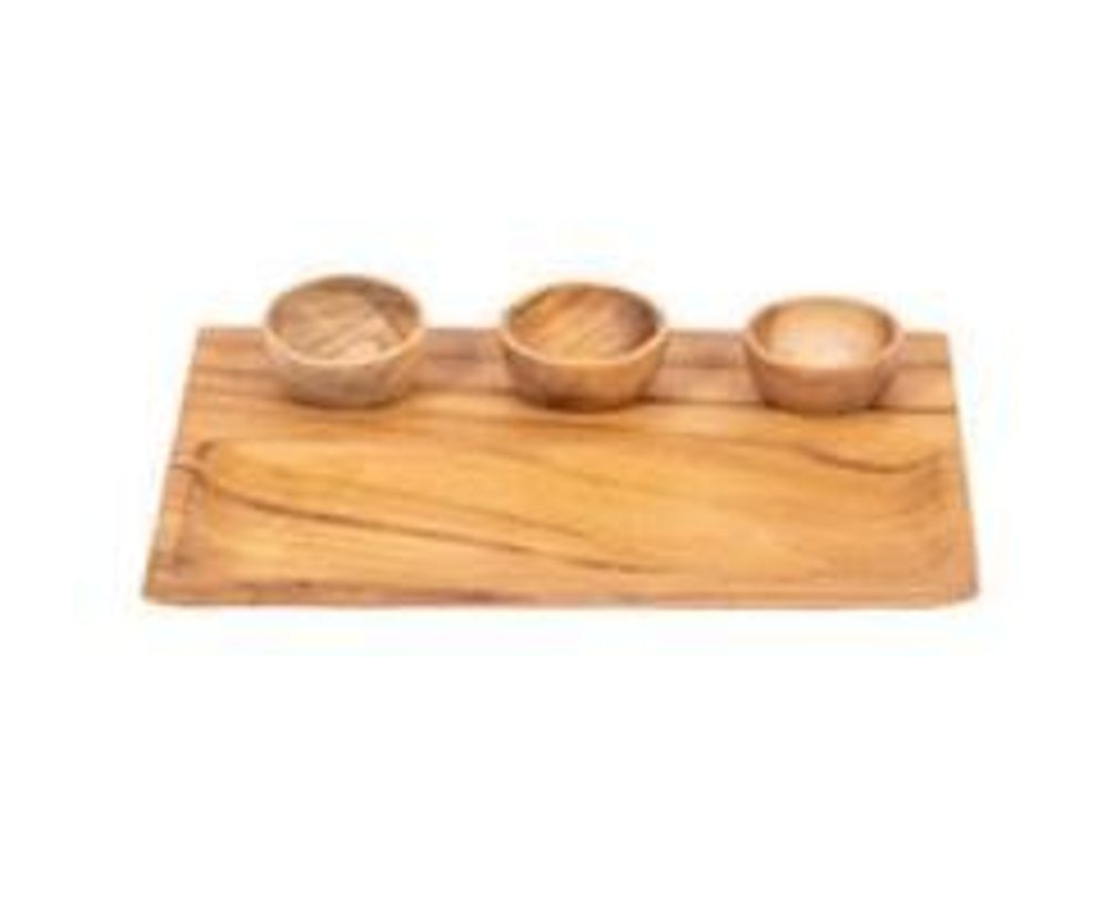 Platter and bowls - SHUSH - Snack tray with 3 small teak bowls - HYDILE