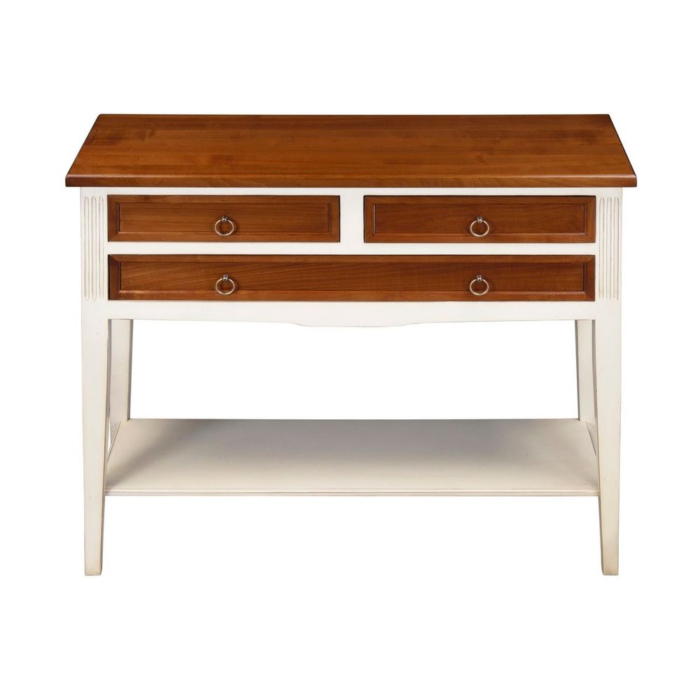 Console table - Console with 3 drawers in solid cherry wood, white-cream lacquered - MON PETIT MEUBLE FRANÇAIS