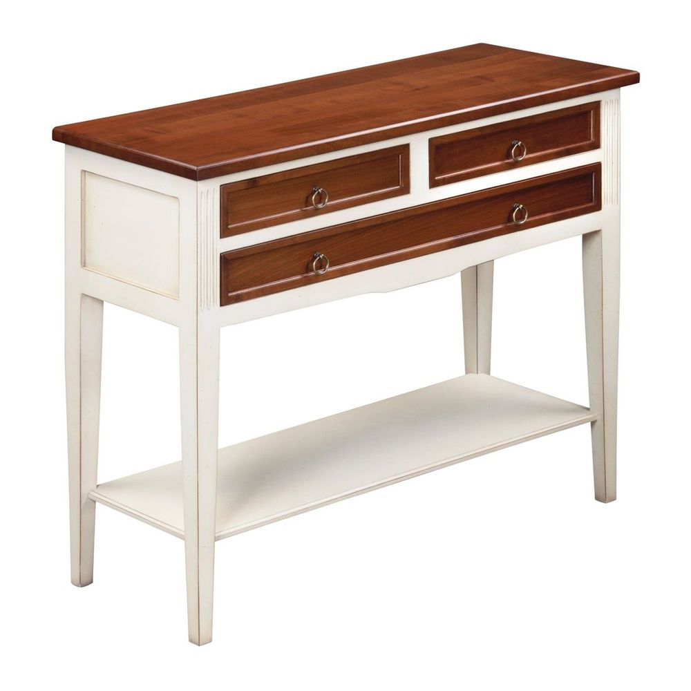 Console table - Console with 3 drawers in solid cherry wood, white-cream lacquered - MON PETIT MEUBLE FRANÇAIS