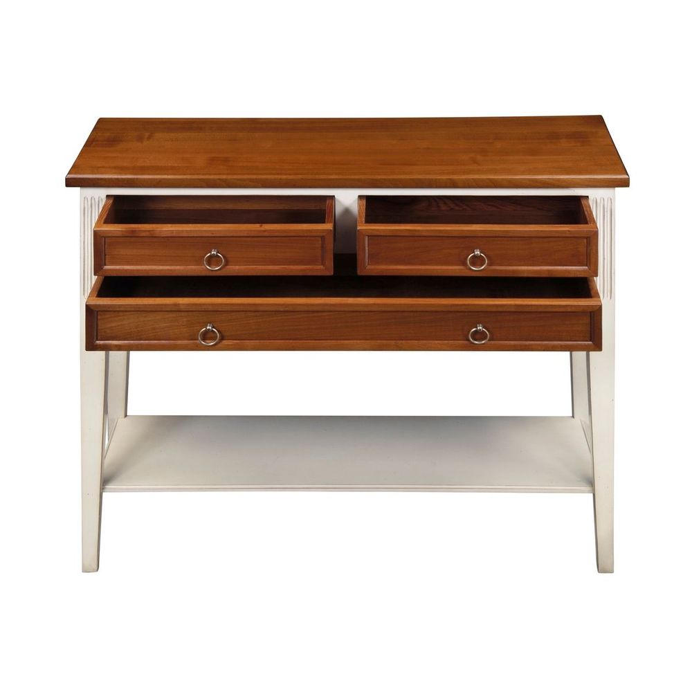 Console table - Console with 3 drawers in solid cherry wood, white-cream lacquered - MON PETIT MEUBLE FRANÇAIS