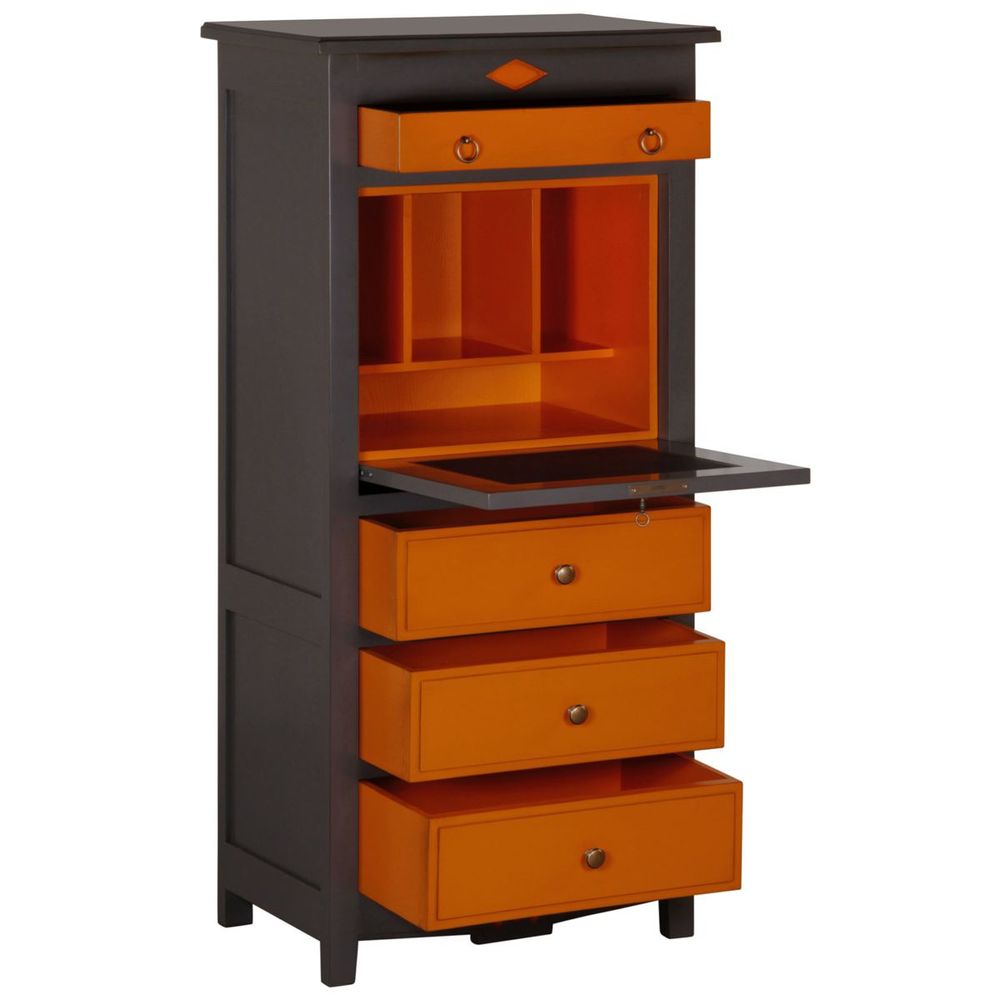 Secrétaires  - Meuble secrétaire en merisier massif gris et orange - MON PETIT MEUBLE FRANÇAIS