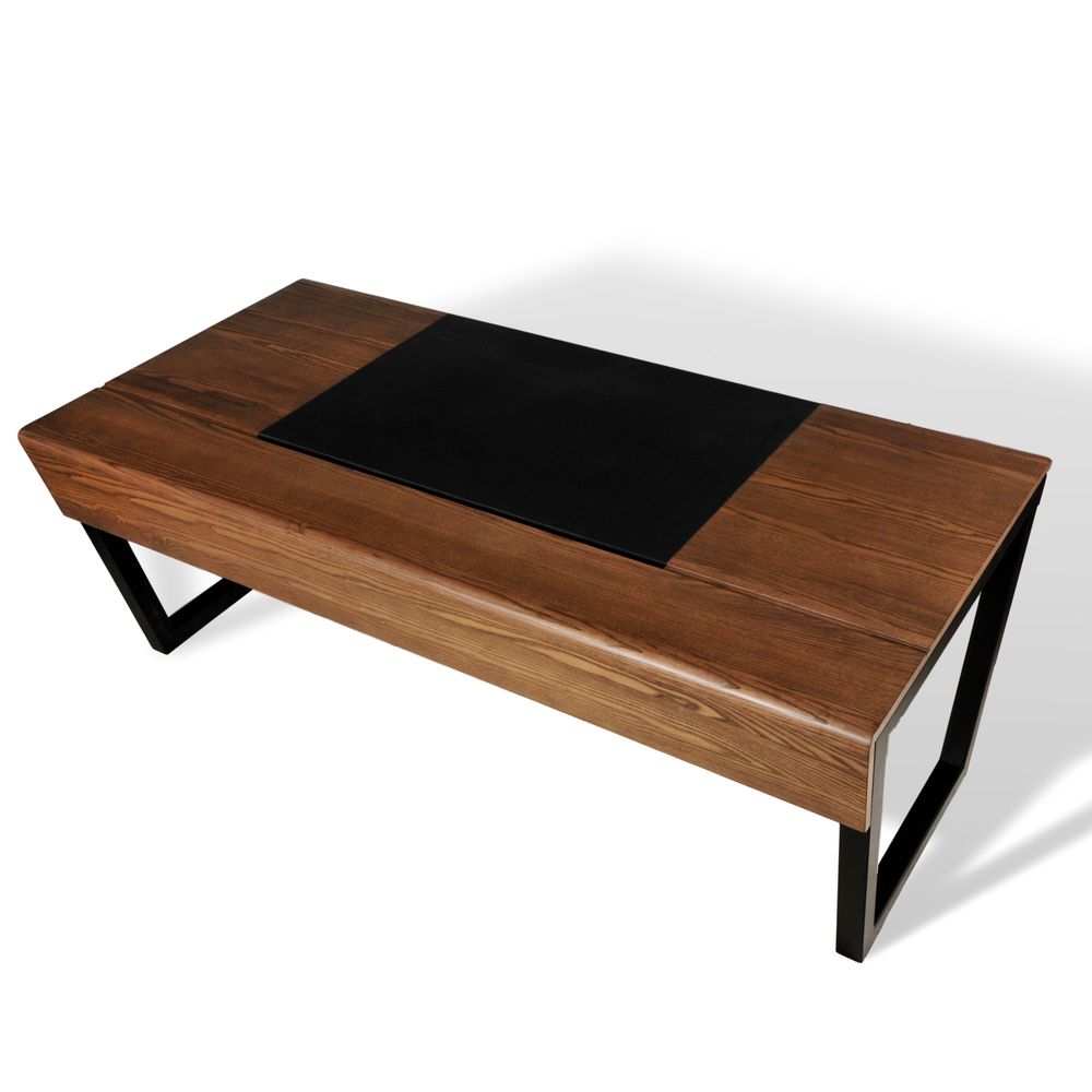 Desks - Professional wooden desk connected USB HDMI ELEC - leather desk pad - MON PETIT MEUBLE FRANÇAIS