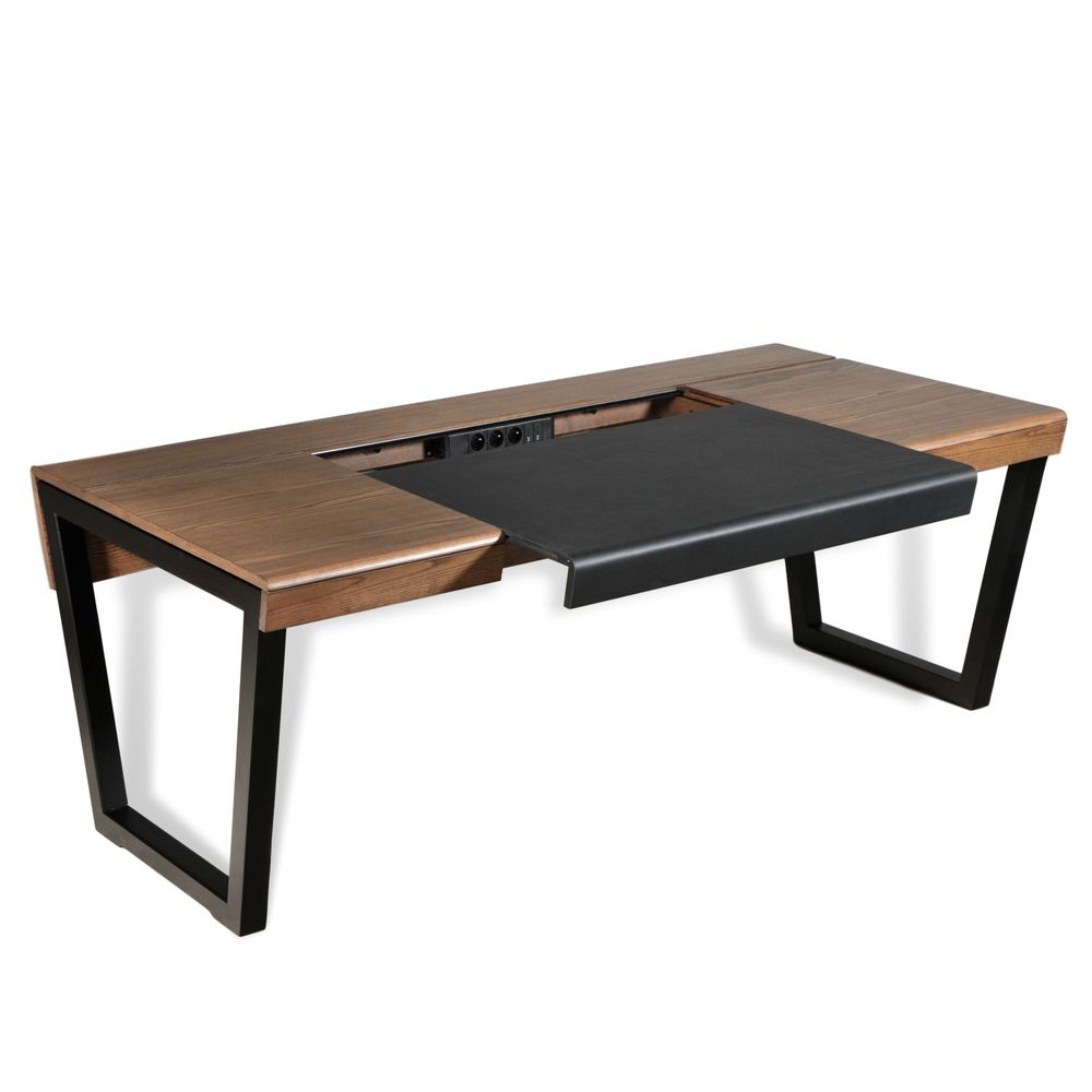 Desks - Professional wooden desk connected USB HDMI ELEC - leather desk pad - MON PETIT MEUBLE FRANÇAIS