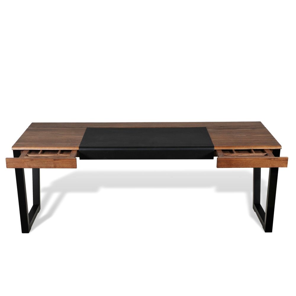 Desks - Professional wooden desk connected USB HDMI ELEC - leather desk pad - MON PETIT MEUBLE FRANÇAIS