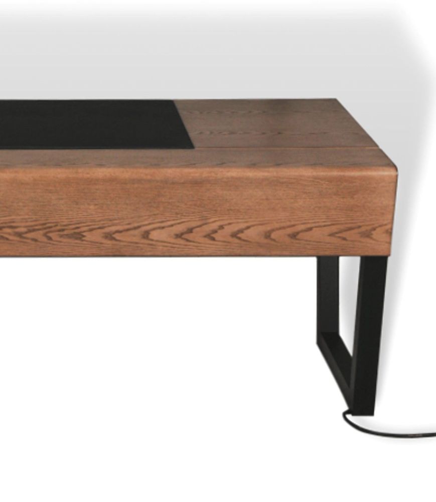 Desks - Professional wooden desk connected USB HDMI ELEC - leather desk pad - MON PETIT MEUBLE FRANÇAIS