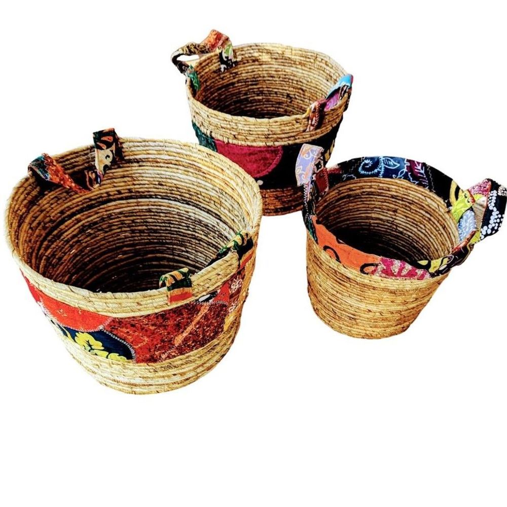 Coffrets et boîtes - Set de 3 paniers Abaca et patchwork BBMKKP - BALINAISA