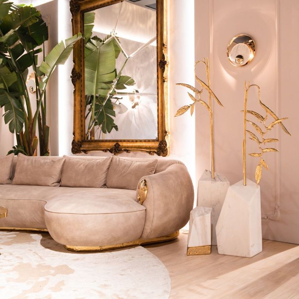 Sculptures, statuettes and miniatures - Elysian - Natural Sculpture with Gilded Brass and Marble Accents - MAEVE