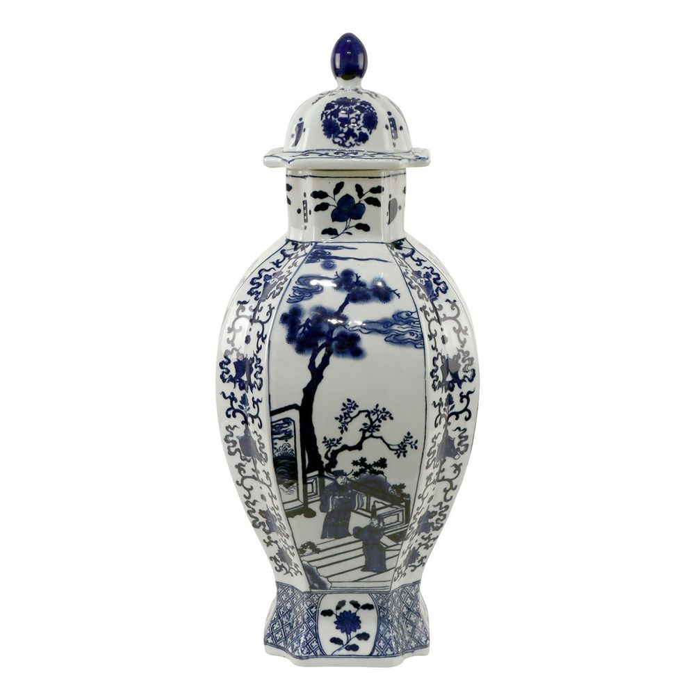 Objets de décoration - Jarre quadrilatérale bleue et blanche - G & C INTERIORS A/S