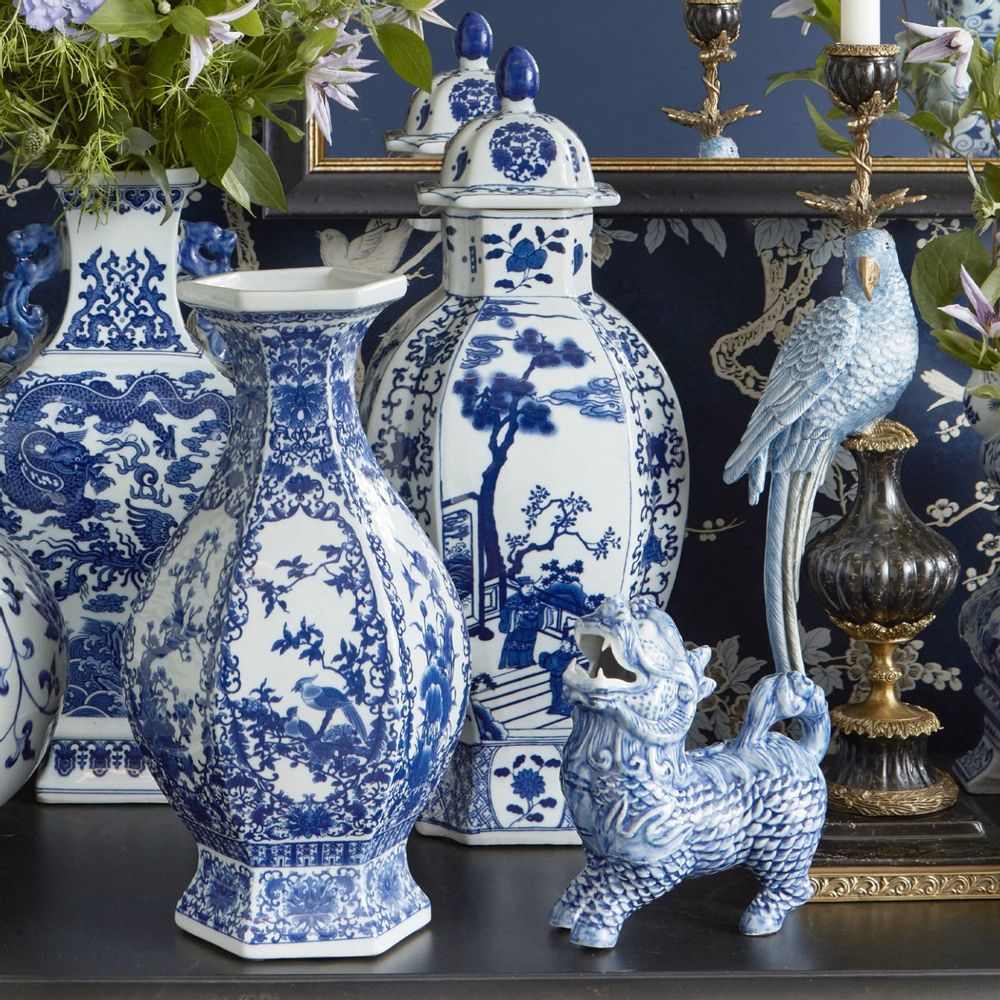 Objets de décoration - Jarre quadrilatérale bleue et blanche - G & C INTERIORS A/S