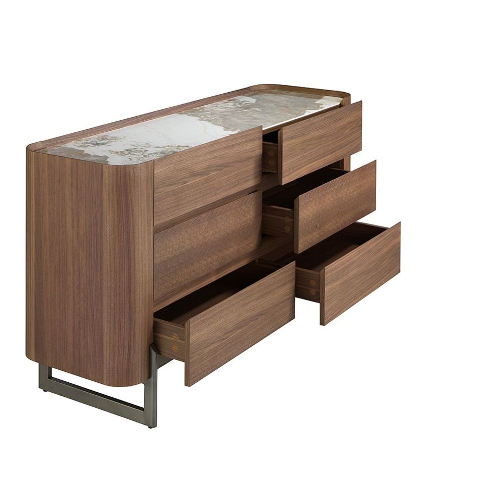 Commodes - Commode en noyer et acier foncé métallisé avec plateau en marbre de porcelaine - ANGEL CERDÁ