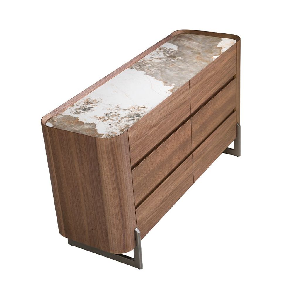 Commodes - Commode en noyer et acier foncé métallisé avec plateau en marbre de porcelaine - ANGEL CERDÁ
