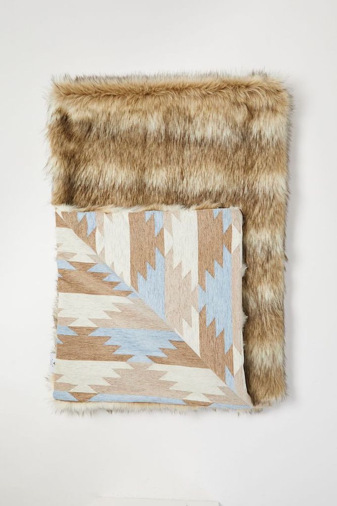 Homewear - Luxury faux fur throw, Coyote with a Sky Navajo backing. - WILLIAM WORLD MADE