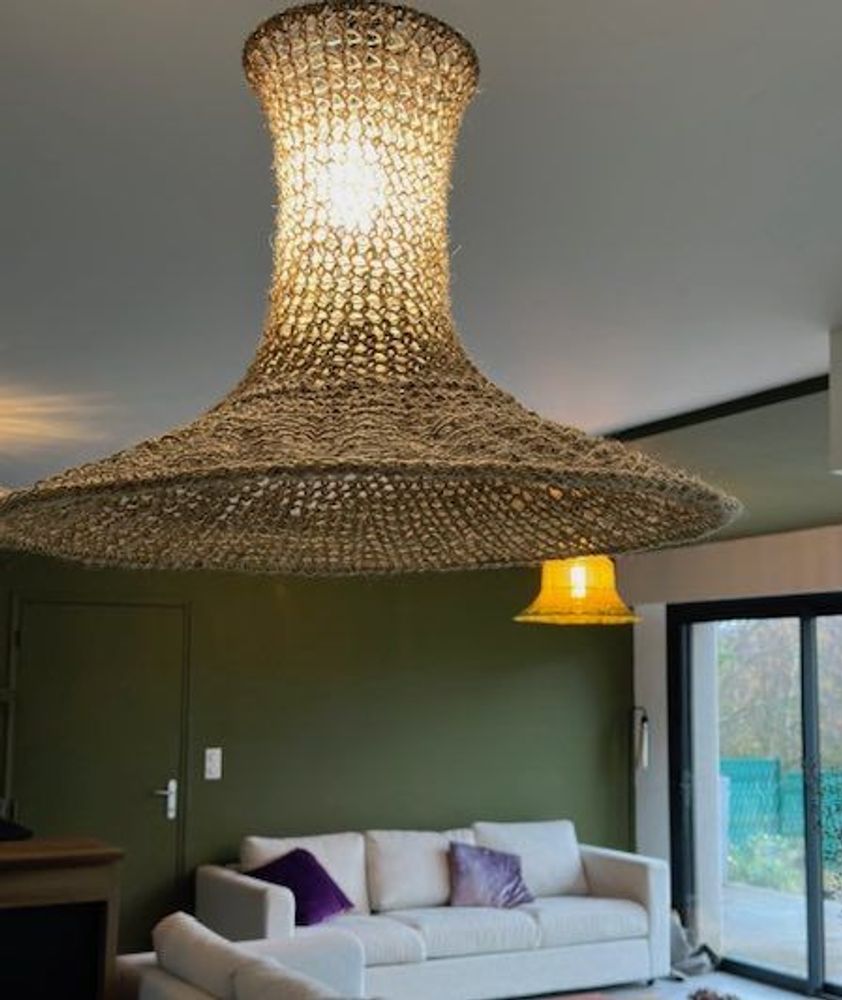 Office design and planning - Small HELICHRYSE light fixture in natural jute Height 30 cm Height 30 cm Diameter 50 cm delivered with electric mount - ADELE VAHN